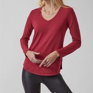 Athleta Essential Long V-Neck Top - Red